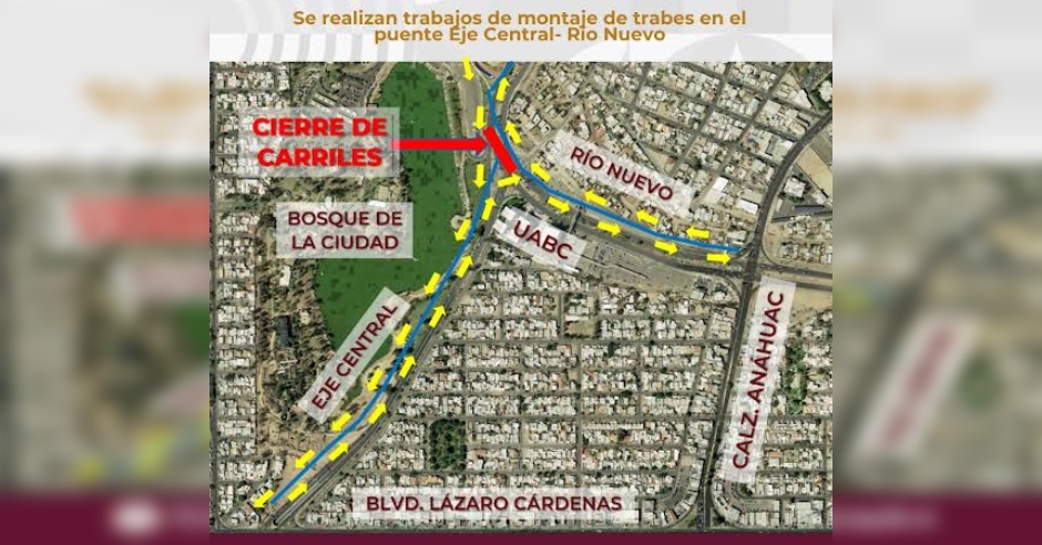 Informa SIDURT cierre temporal de circulación en río nuevo el próximo