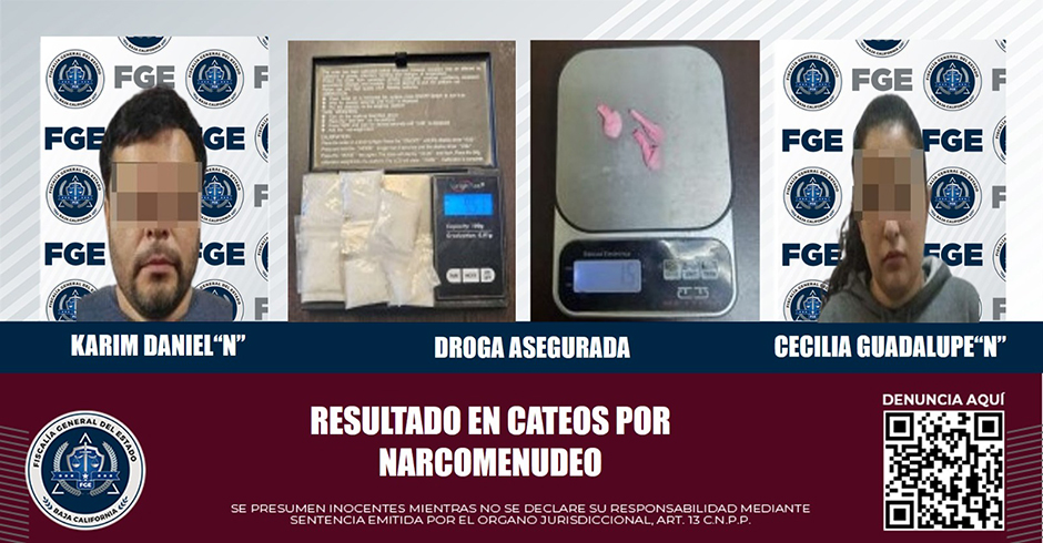 Cateos de la FGE derivan en el decomiso de droga y la detención de dos