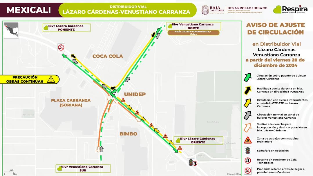 Anuncia SIDURT ajustes de circulación en distribuidor vial Lázaro