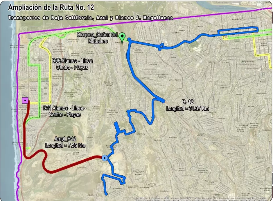 Ruta de transporte hacia Playas de Tijuana