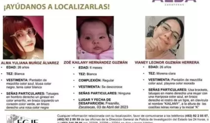 Cdula de bsqueda de mujeres secuestradas en Zacatecas