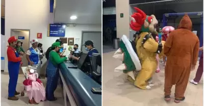 Familia se disfraza para ver pelcula de Mario Bros