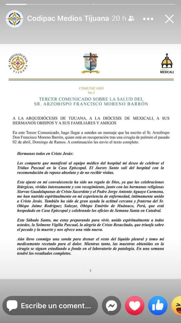 Comunicado Arzobispo