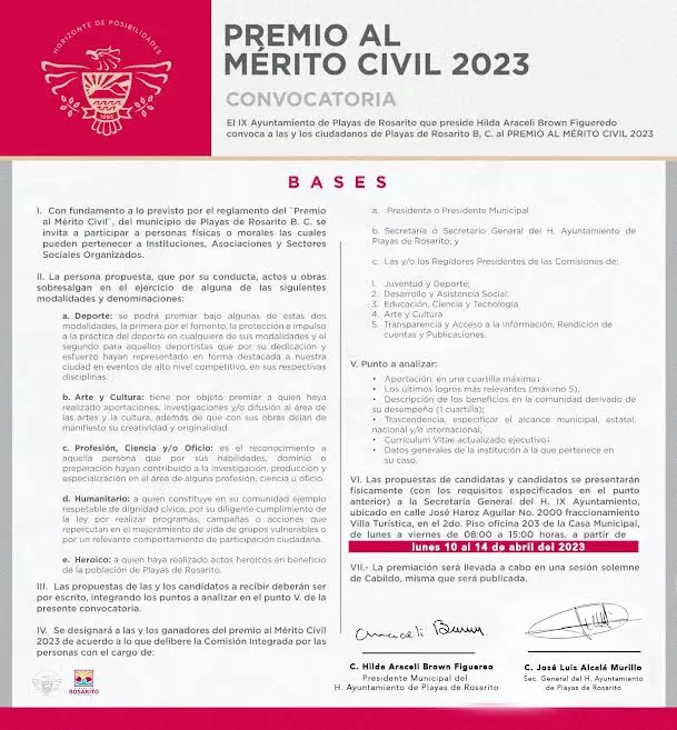 Convocatoria Premio al m�rito civil 2023