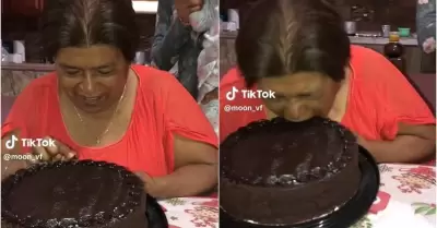 Abuelita tira dentadura al moder su pastel