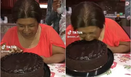 Abuelita tira dentadura al moder su pastel