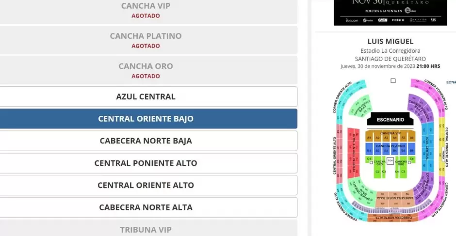 Precios boletos Luis Miguel Tour.