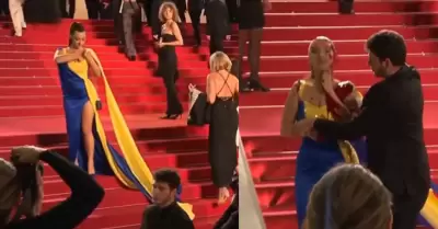 Activista protestando en festival de Cannes