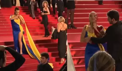 Activista protestando en festival de Cannes