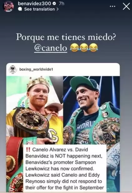 Historia de Instagram de David Benavidez