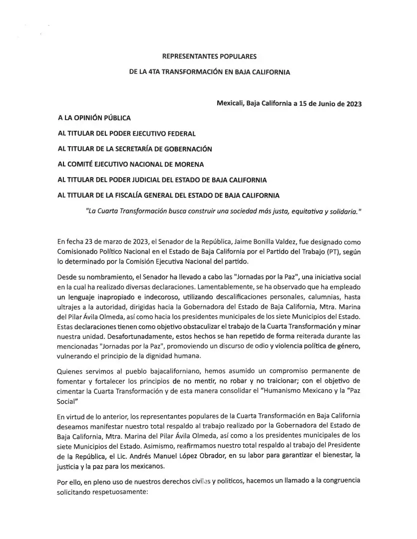 Morenistas de BC piden revisión de concesiones de medios a Jaime Bonilla y considerar revocación, por violar ley y ultraje a la autoridad
