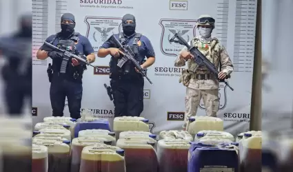 Aseguran Fuerza Estatal y SEDENA 45 bidones con metanfetamina l�quida
