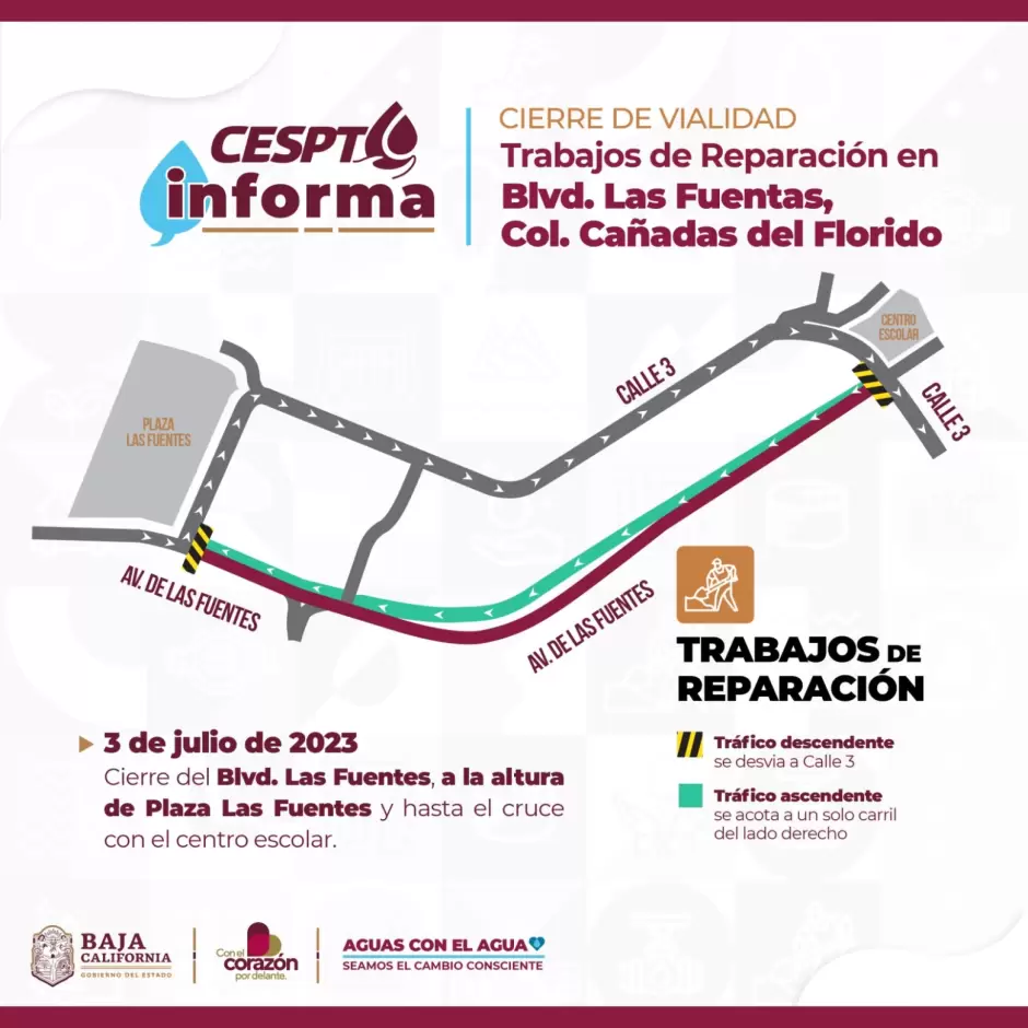 Anuncia CESPT rutas alternas en dos puntos de la rehabilitación del acueducto Florido- Aguaje