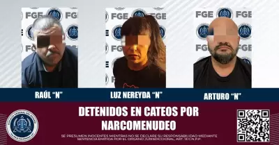 Tres detenidos en cateo