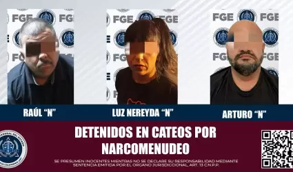 Tres detenidos en cateo