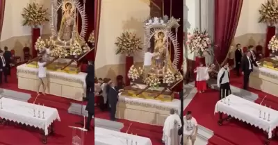 Hombre entra a mitad de misa y deja a ni�o debajo de figura de la virgen