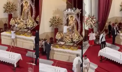 Hombre entra a mitad de misa y deja a ni�o debajo de figura de la virgen