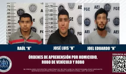 Detenidos por homicidio, robo de vehculo y robo