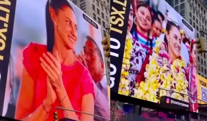 Imagen de Claudia Sheinbaum en Times Square