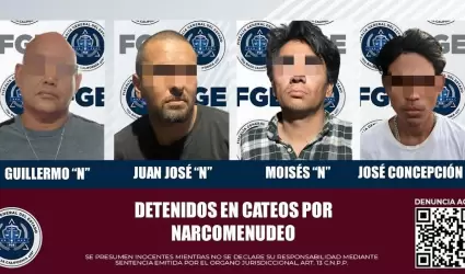 La FGE detiene a cuatro personas durante cateos por narcomenudeo