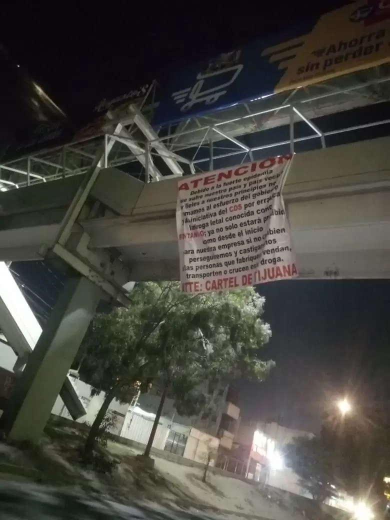Narco manta contra el fentanilo en Tijuana