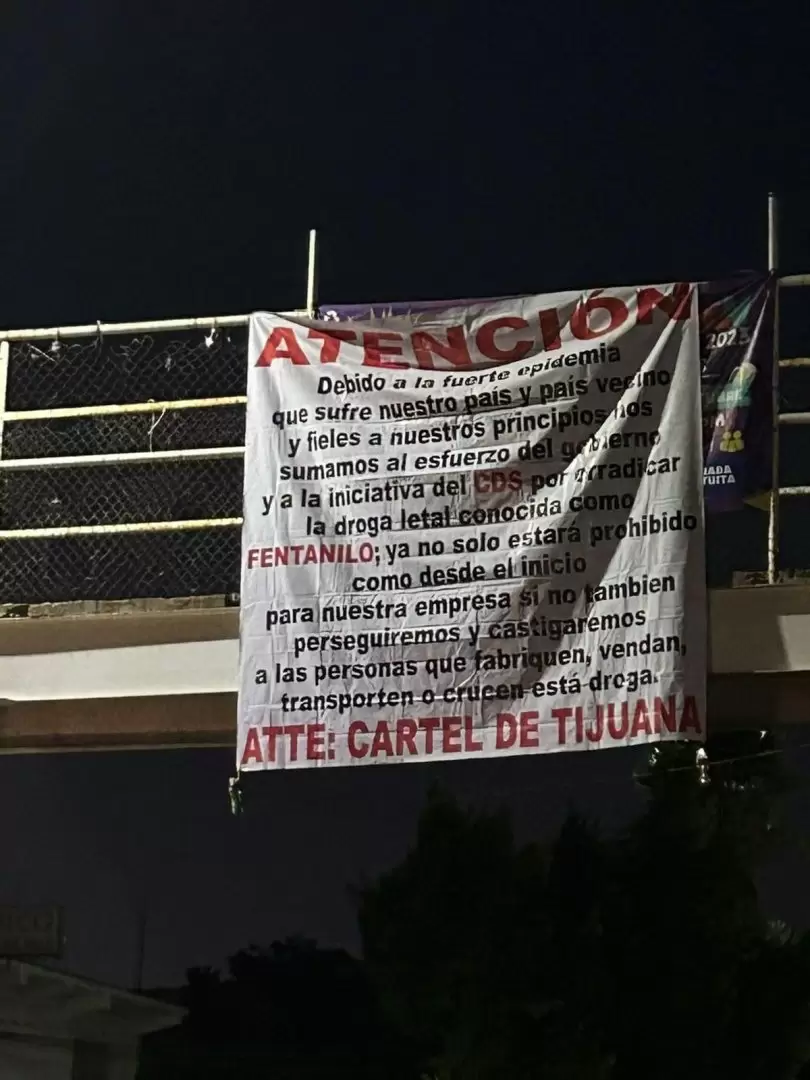 Narco manta contra el fentanilo en Tijuana