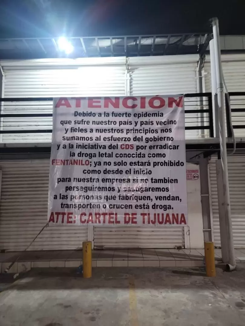 Narco manta contra el fentanilo en Tijuana