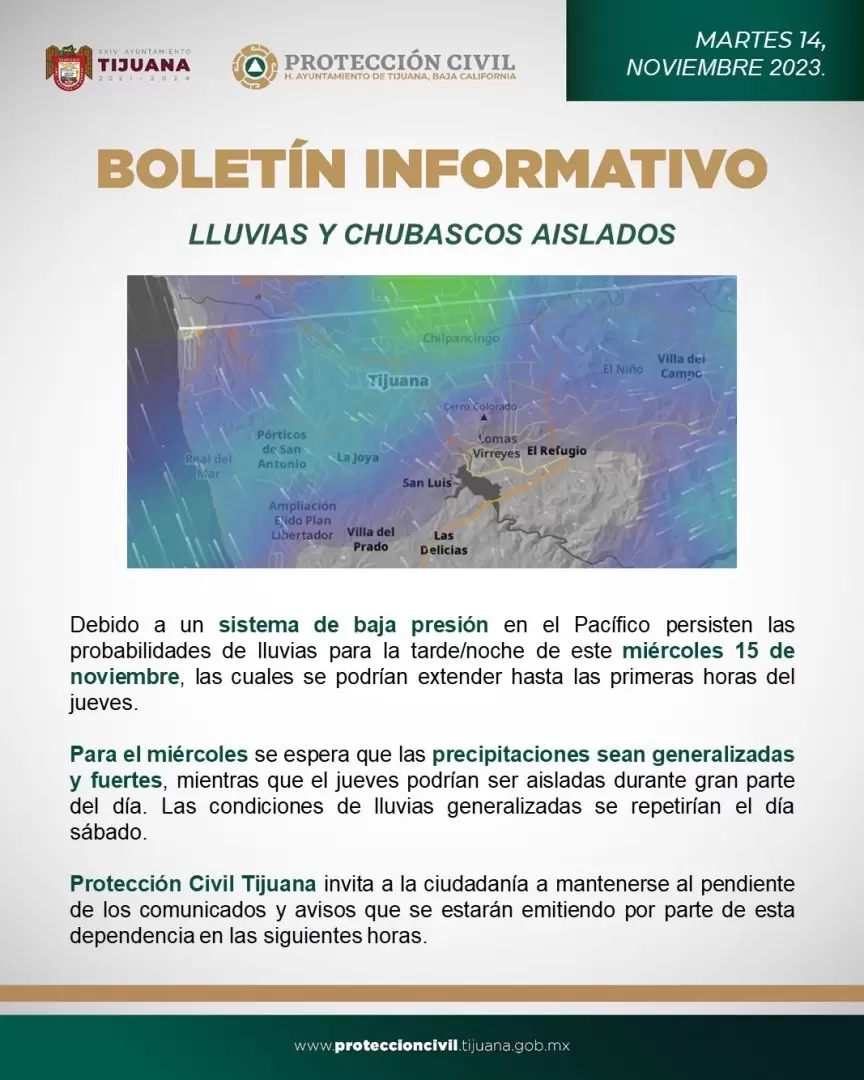 Advierten lluvias fuertes para Tijuana a partir de este miércoles