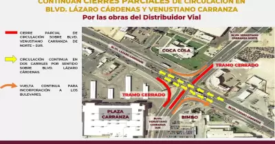 Cierres parciales de circulacin en bulevar Lzaro Crdenas y Venustiano Carranz