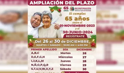 Se ampl�a el plazo de registro a la pensi�n para adultos mayores del 26 al 30 de