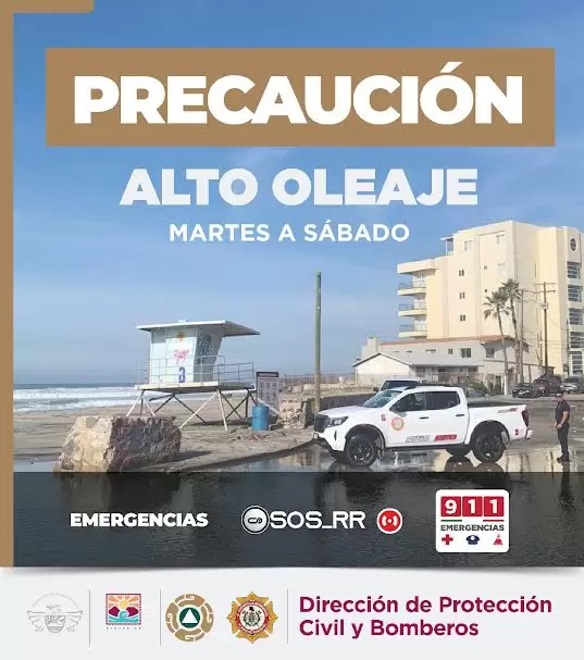 Informa Gobierno de Rosarito extremar precauciones por alto oleaje