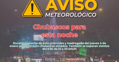 Anuncian chubascos para esta noche en Tijuana