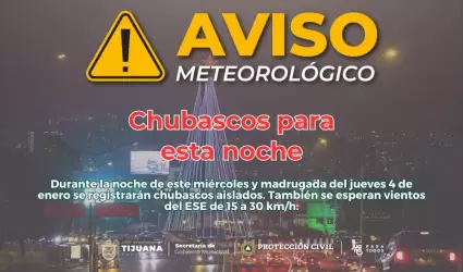 Anuncian chubascos para esta noche en Tijuana