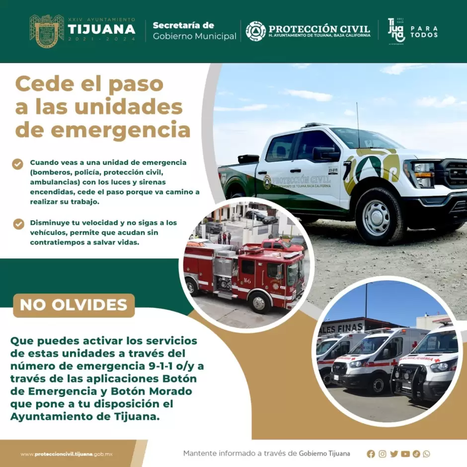 Protecci�n Civil Tijuana pide a la ciudadan�a ceder el paso a unidades de emergencia