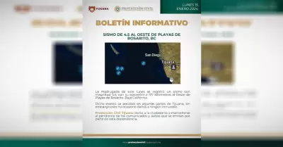 Sismo de 4.5 al oeste de Playas de Rosarito, BC