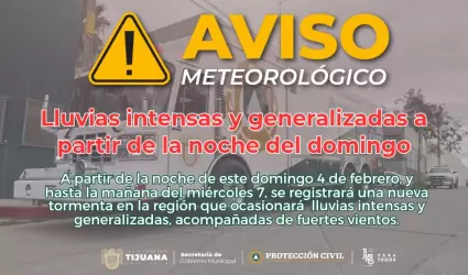 Advierten de lluvias intensas