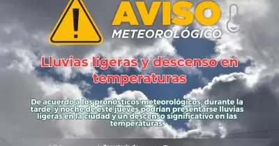 Pronstico de lluvias ligeras y descenso de temperaturas en Tijuana