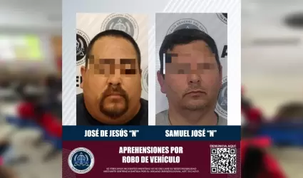 Detiene a dos sujetos por robo de vehculo