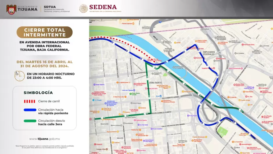 Cierre total en Avenida Internacional durante horario nocturno