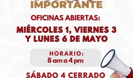 Permanecern abiertas oficinas de Repuve el prximo viernes 3 y lunes 6 de mayo