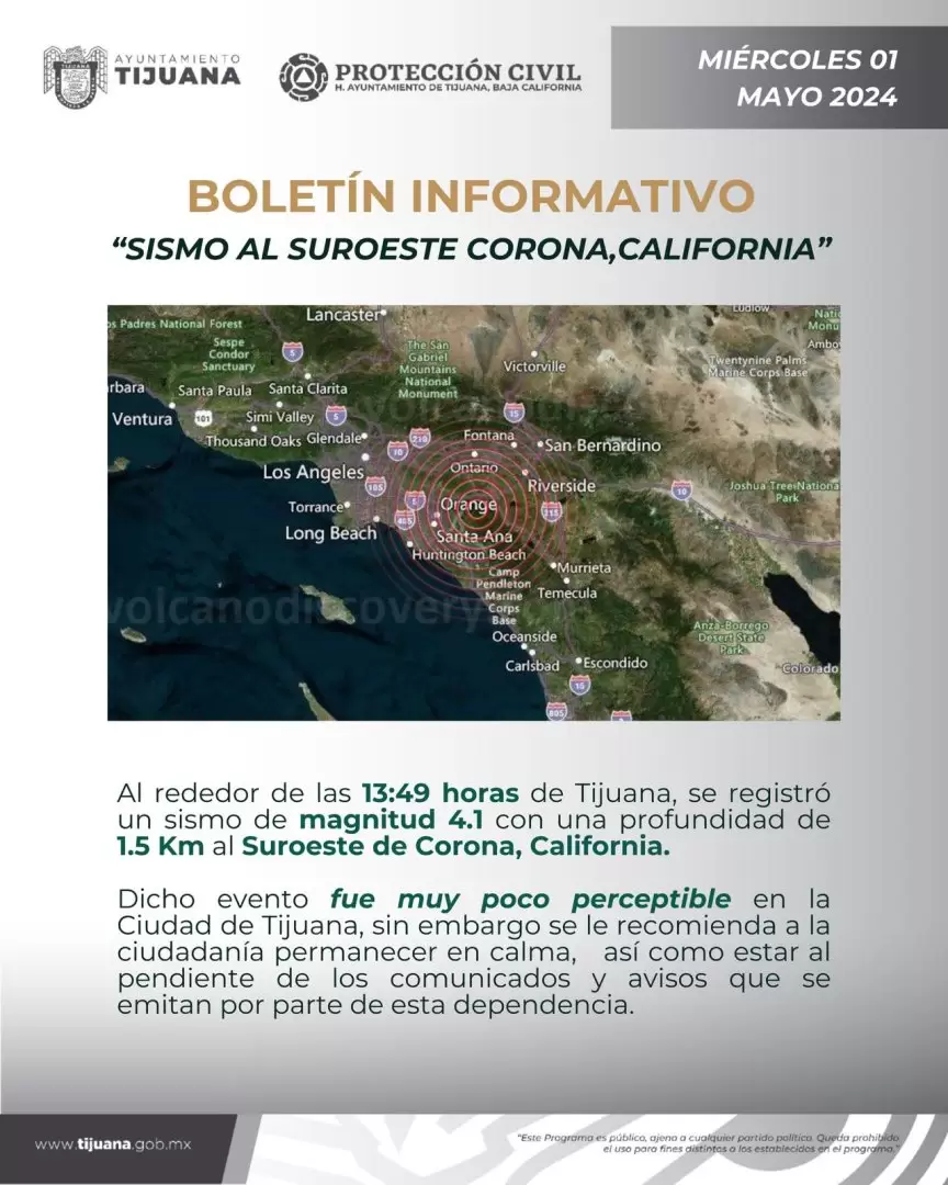 Sismo de 4.1 en Corona