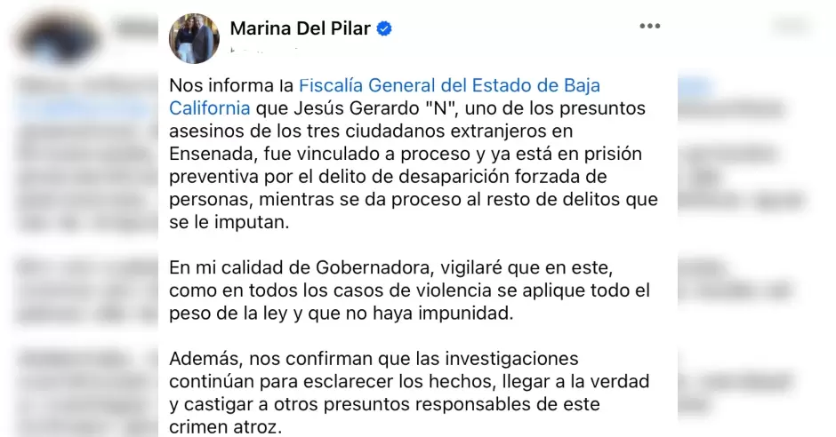 Redes sociales de la gobernadora Marina del Pilar