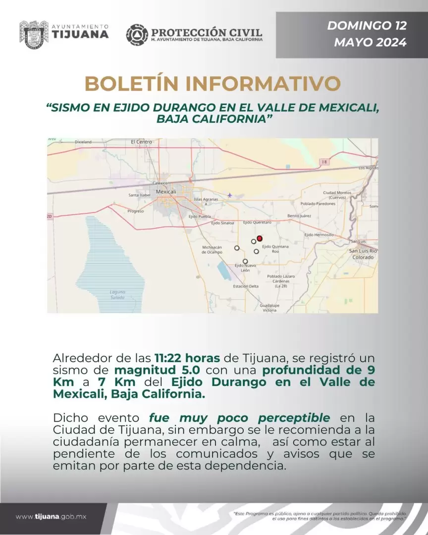 Sin afectaciones en Tijuana por sismos en Mexicali