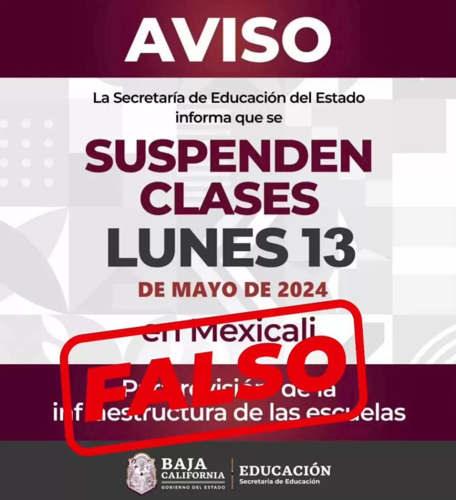 Falsa informacin sobre la suspensin de clases el lunes 12 en Mexicali