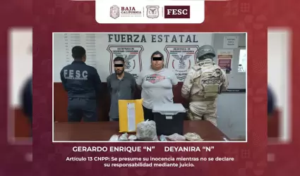 Detienen FESC y SEDENA a dos presuntos narcomenudistas en el Valle de Mexicali