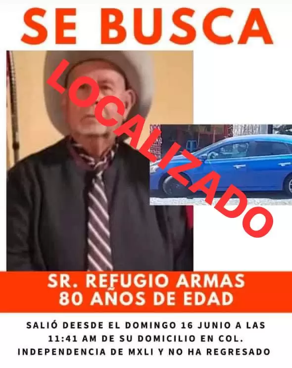 Adulto mayor con reporte de extravo