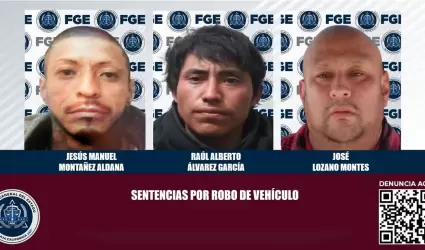 Reciben sentencia tres acusados del delito de robo de vehculo