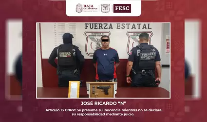 Asegura Fuerza Estatal arma de fuego en Mexicali; detiene a un hombre