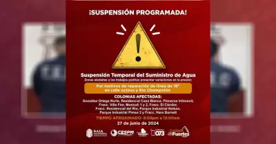 Suspensin programada del suministro de agua en Gonzlez Ortega y colonias aleda