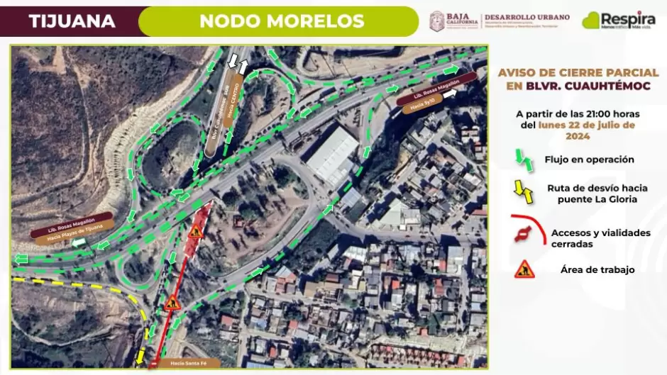 Cierre parcial en bulevar Cuauhtmoc por obras del Nodo Morelos